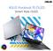 Zwei ASUS Vivobook 15 OLED Laptops, einer in Silber von hinten und einer offen mit buntem Bildschirm, darüber Text 'Scharf. Style. OLED.'