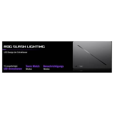 ROG Slash Lighting: Laptop mit LED-Design. Funktionen: 15 LED-Animationen, Sonic Match Modus, Benachrichtigungsmodus.