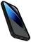 Schwarzes Smartphone in schräger Ansicht mit glänzendem blauem Bildschirm, Kamera-Notch und Schutzcase auf weißem Hintergrund.