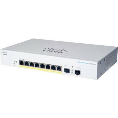 Ein Cisco 220 Series Netzwerk-Switch mit acht Ethernet-Anschlüssen und zwei zusätzlichen Ports für Uplink, entwickelt für Small-Business-Netzwerke.