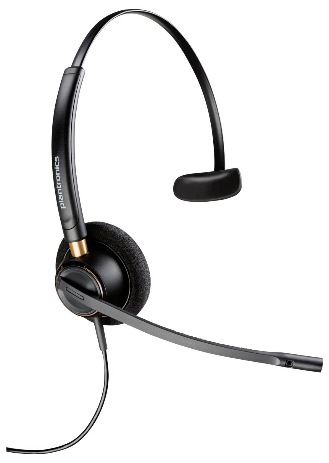 Ein schwarzes Dual-Ear-Headset mit Boom-Mikrofon und einer quadratischen kabellosen Basisstation zum Entgegennehmen von Anrufen von Plantronics.