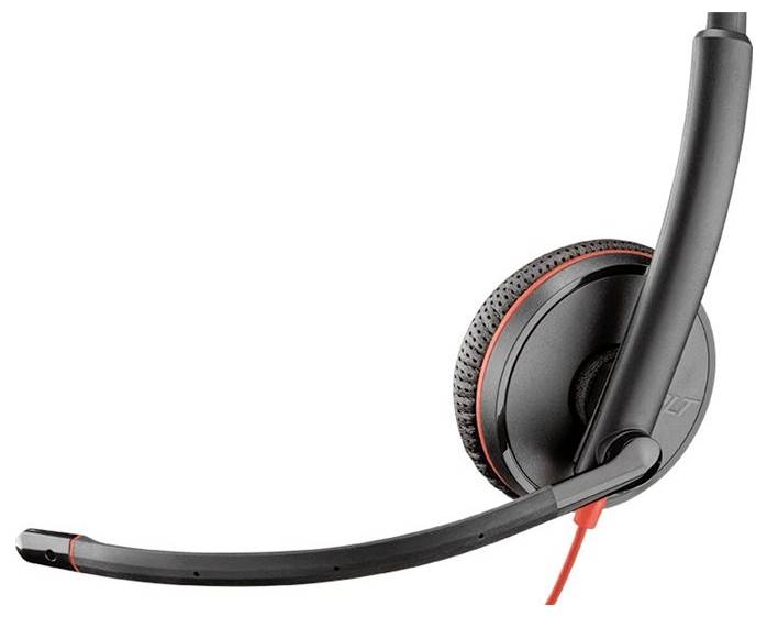 Ein schwarzes und rotes Headset mit flexiblem Mikrofon, entwickelt für professionelle Audiokommunikation.
