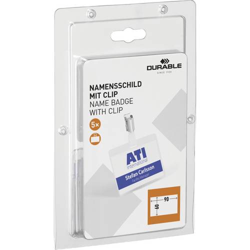 Durable 861219 Namensschild (B x H) 90 mm x 60 mm Clip 5 St.