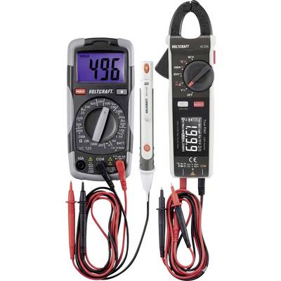 Ein Multimeter-Set mit einer Anzeige von „4,96" auf einem Gerät und „1999" auf einem anderen, mit angeschlossenen roten und schwarzen Messspitzen.