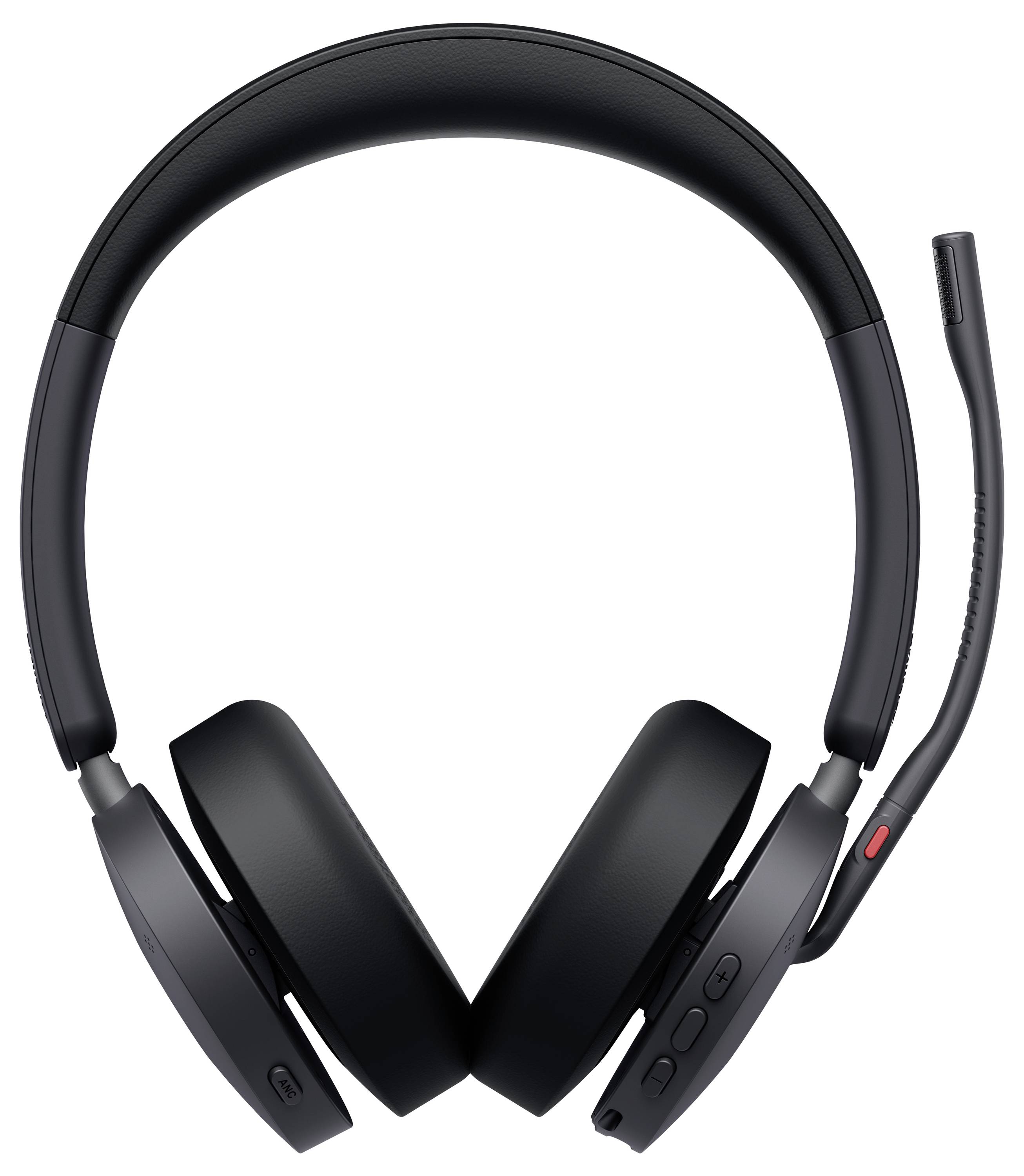 Ein schwarzes Over-Ear-Headset mit flexiblem Mikrofonausleger, ausgestattet mit einem Bedienfeld an der Seite für Lautstärke- und Wiedergabeeinstellungen.