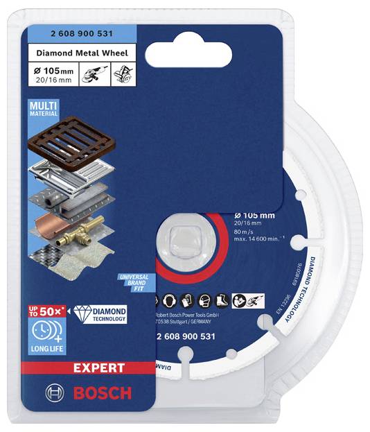 Bosch Expert Diamant-Metallscheibe, 105mm, schneidet verschiedene Materialien, lange Lebensdauer durch Diamanttechnologie. Universal passend mit X-LOCK.