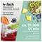 Ein Mixer mit Obst, der eine „vierfach präzisions-Edelstahlklinge" und einen „ca. 19.500 U/min starken Motor" für glatte Mischungen hervorhebt.