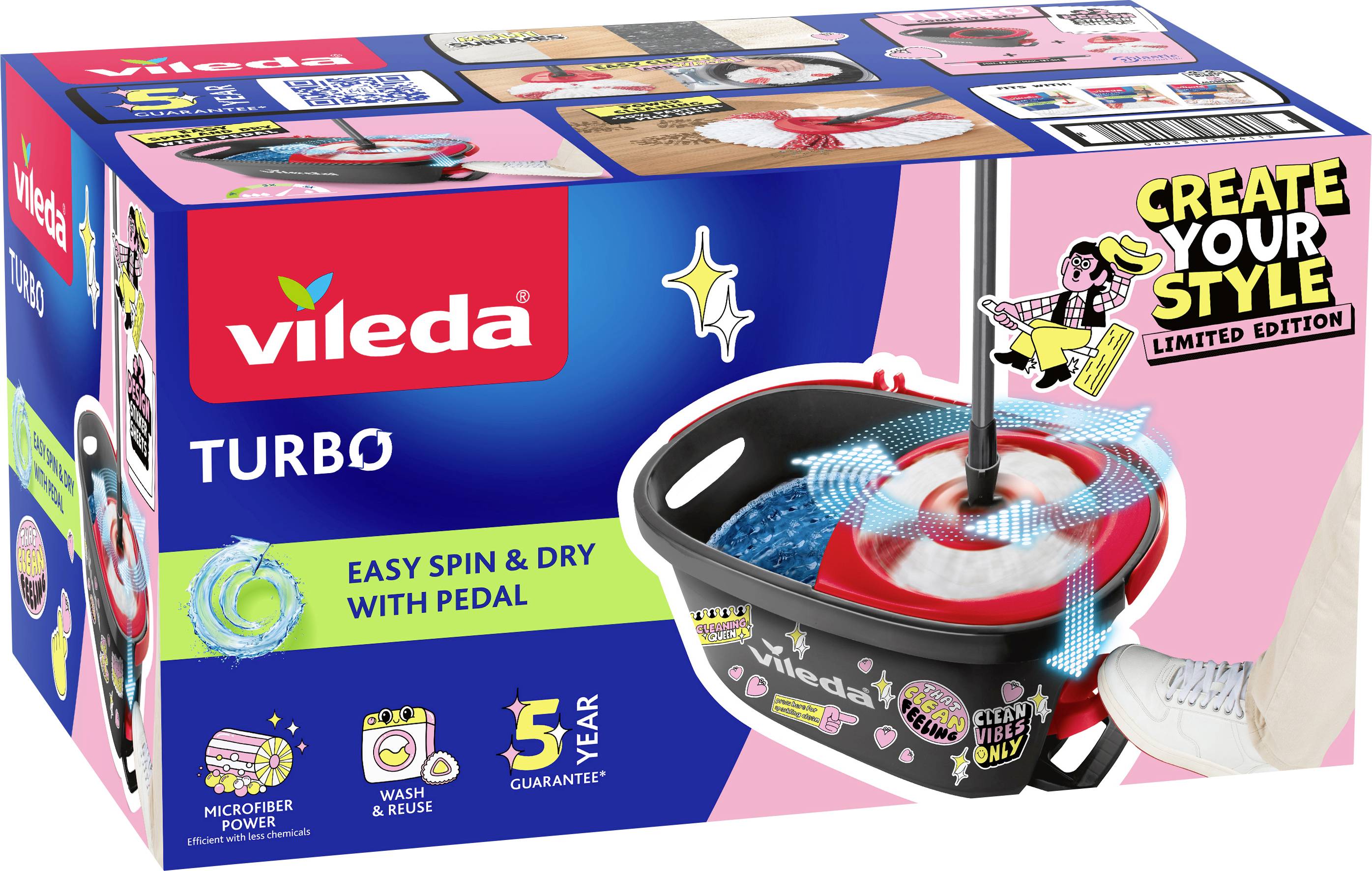 Vileda 183681 Wischmopp-Komplettset TURBO - Cleaning Lover Limited Edition Anthrazit, Rot 1 St.