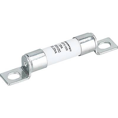 Eine weiße zylindrische Sicherung mit Metallendsäcken und Befestigungslöchern, gekennzeichnet mit Spannungs- und Stromstärkewerten, wird für die elektrische Sicherheit verwendet.