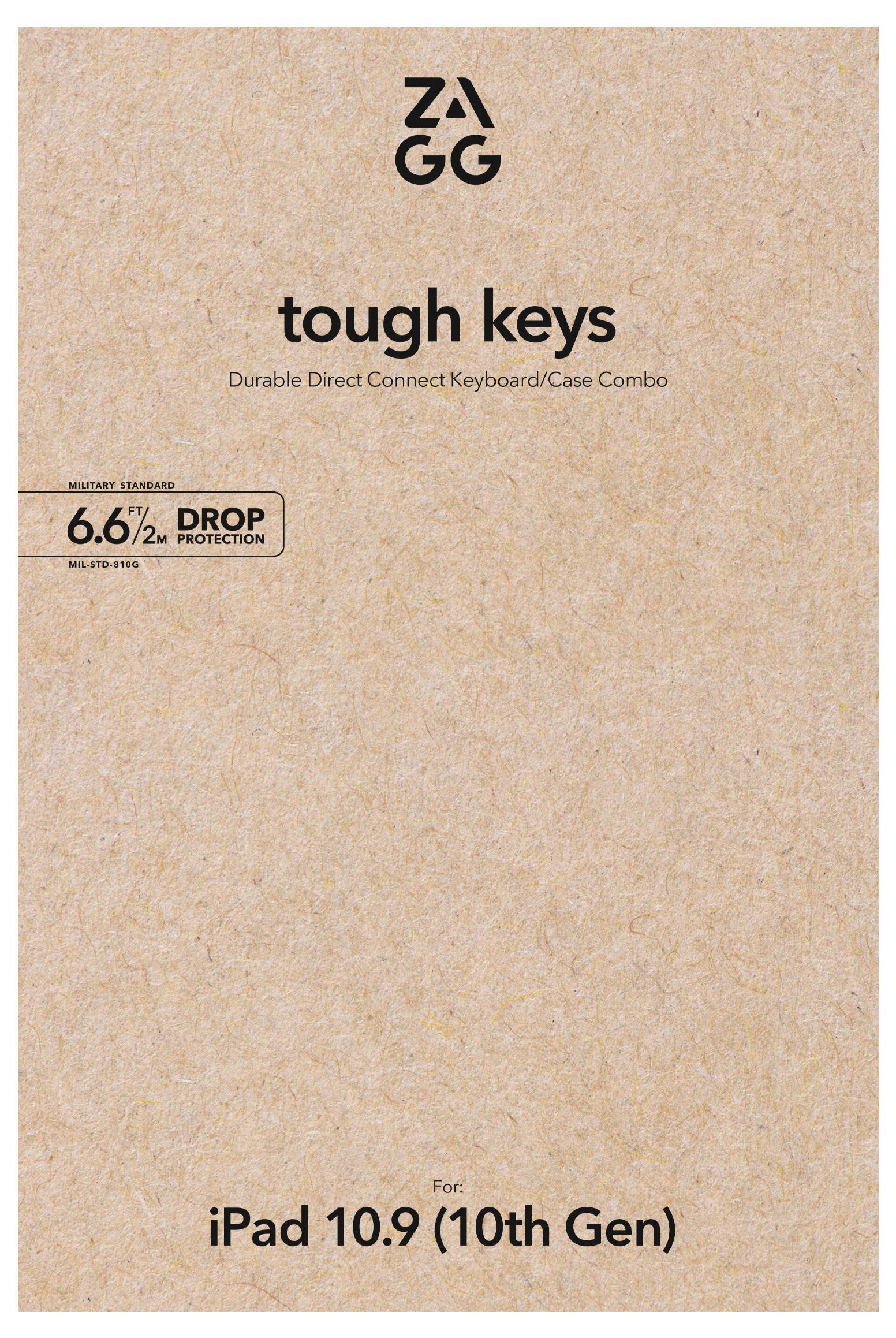 ZAGG "tough keys" Tastatur/Schutzhülle für iPad 10,9" (10. Generation) mit Fallschutz aus 2 Metern Höhe.