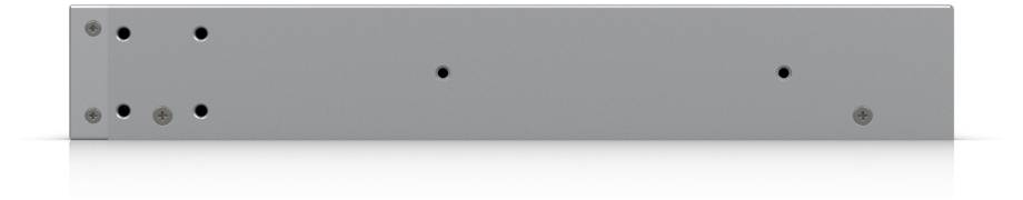 Ein schlankes, flaches, rechteckiges graues Panel mit mehreren Befestigungslöchern auf seiner Oberfläche, möglicherweise Teil eines elektronischen Geräts oder einer Ausrüstung.