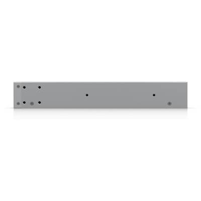 Ein schlankes, flaches, rechteckiges graues Panel mit mehreren Befestigungslöchern auf seiner Oberfläche, möglicherweise Teil eines elektronischen Geräts oder einer Ausrüstung.