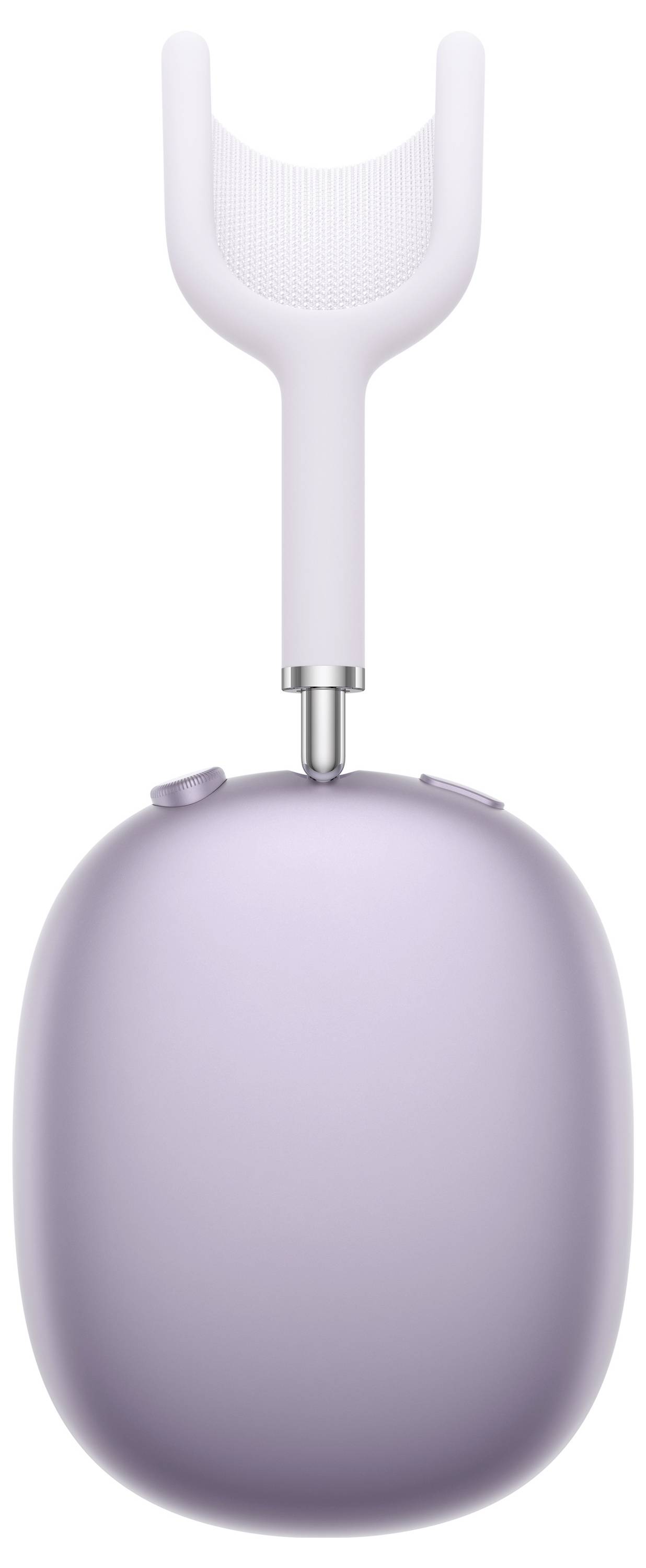 Violette kabellose Over-Ear-Kopfhörer mit weißem Mesh-Kopfbügel, von oben betrachtet, die sein elegantes Design und die Ohrmuschel-Steuerelemente zeigen.