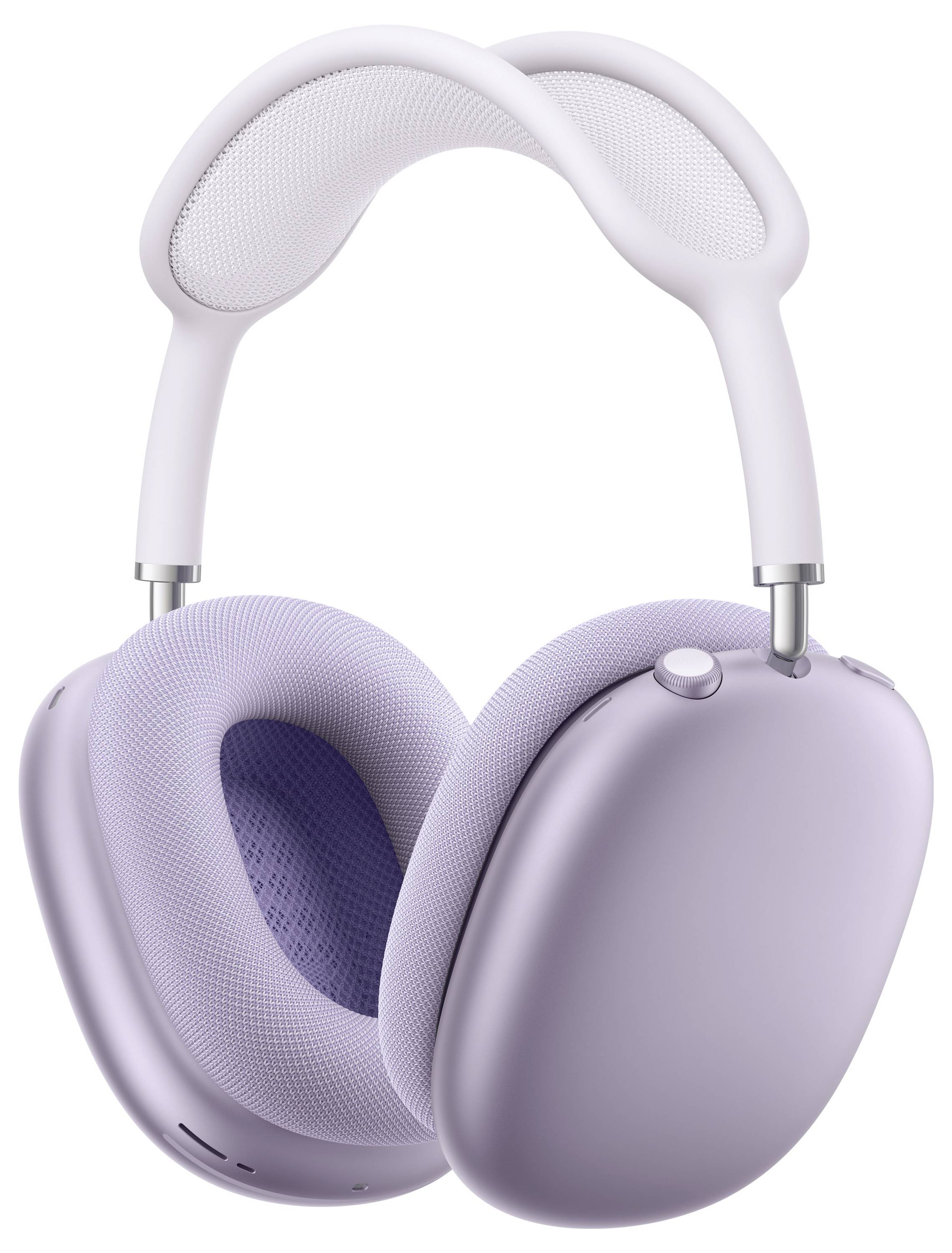 Violette Over-Ear-Kopfhörer mit schlankem Design, verstellbarem Kopfbügel und gepolsterten Ohrmuscheln, von vorne betrachtet.
