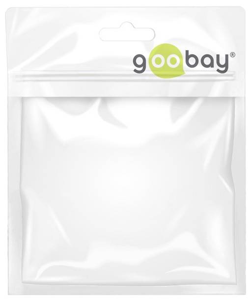 Leere weiße wieder verschließbare Kunststoffbeutel-Verpackung mit Goobay-Logo oben.