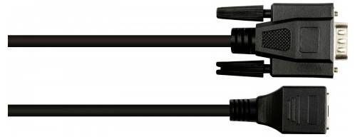 Zwei schwarze Videokonnektorkabel nebeneinander gezeigt: ein VGA-ähnlicher Stecker oben und ein DVI-ähnlicher Stecker unten.