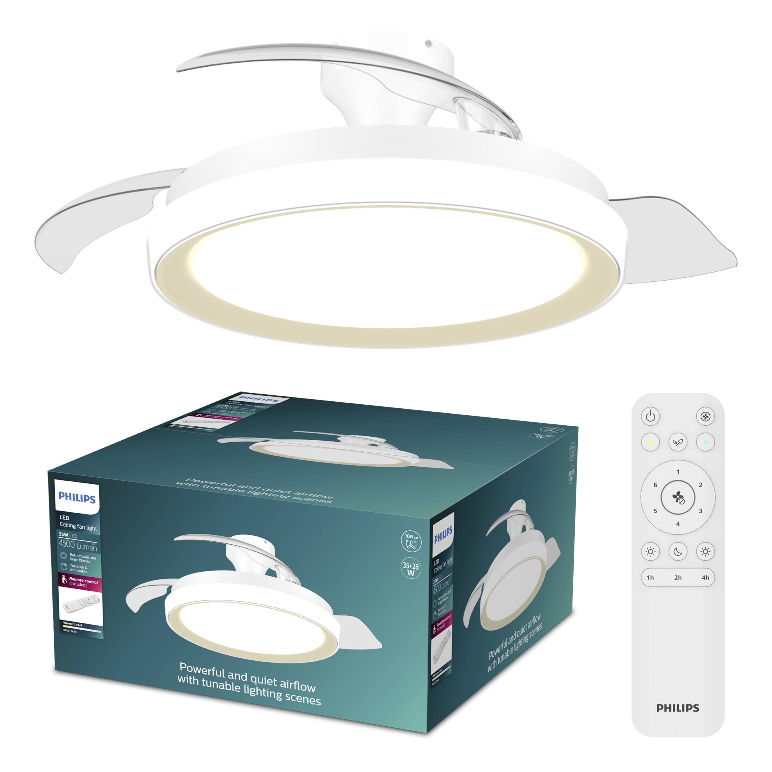 Philips LED Bliss Deckenventilator 28 W mit Fernbedienung, Dimmbar