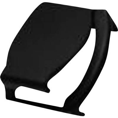 Schwarzer verstellbarer Tablet-Ständer oder Telefonhalter, der in einem Winkel auf weißem Hintergrund angezeigt wird.