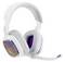 Weiß Over-Ear Gaming-Headset mit lila Akzenten und abnehmbarem Boom-Mikrofon
