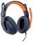 Schwarz-oranges Over-Ear Gaming-Headset mit Kabel, gepolsterter Kopfbügel, Mikrofonarm und linken/rechten Ohrmuscheln auf weißem Hintergrund.