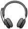 Schwarzes Over-Ear-Wireless-Headset mit Boom-Mikrofon, Vorderansicht auf einfachem weißem Hintergrund.