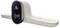 Seitenansicht-Illustration einer Poly-Konferenzraumkamera und Sprecherleiste auf weißem Hintergrund, die zwei Linsen und ein grünes Statuslicht zeigt.