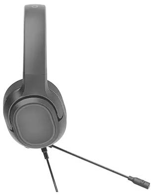 Schwarze Over-Ear-Kopfhörer mit Kabel von vorne auf weißem Hintergrund dargestellt.