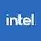 Intel-Logo in Weiß auf blauem Hintergrund mit einem kleinen blauen Quadrat über dem i und ®-Symbol