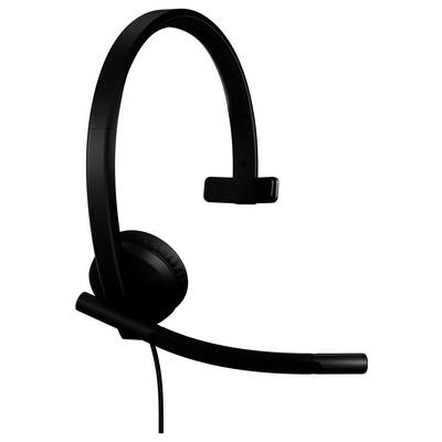 Schwarzes Over-the-Head-Headset mit Boom-Mikrofon und gepolstertem Ohrpolster auf weißem Hintergrund.