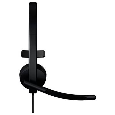 Schwarzes Over-Ear-Headset mit angebautem Boom-Mikrofon auf weißem Hintergrund.
