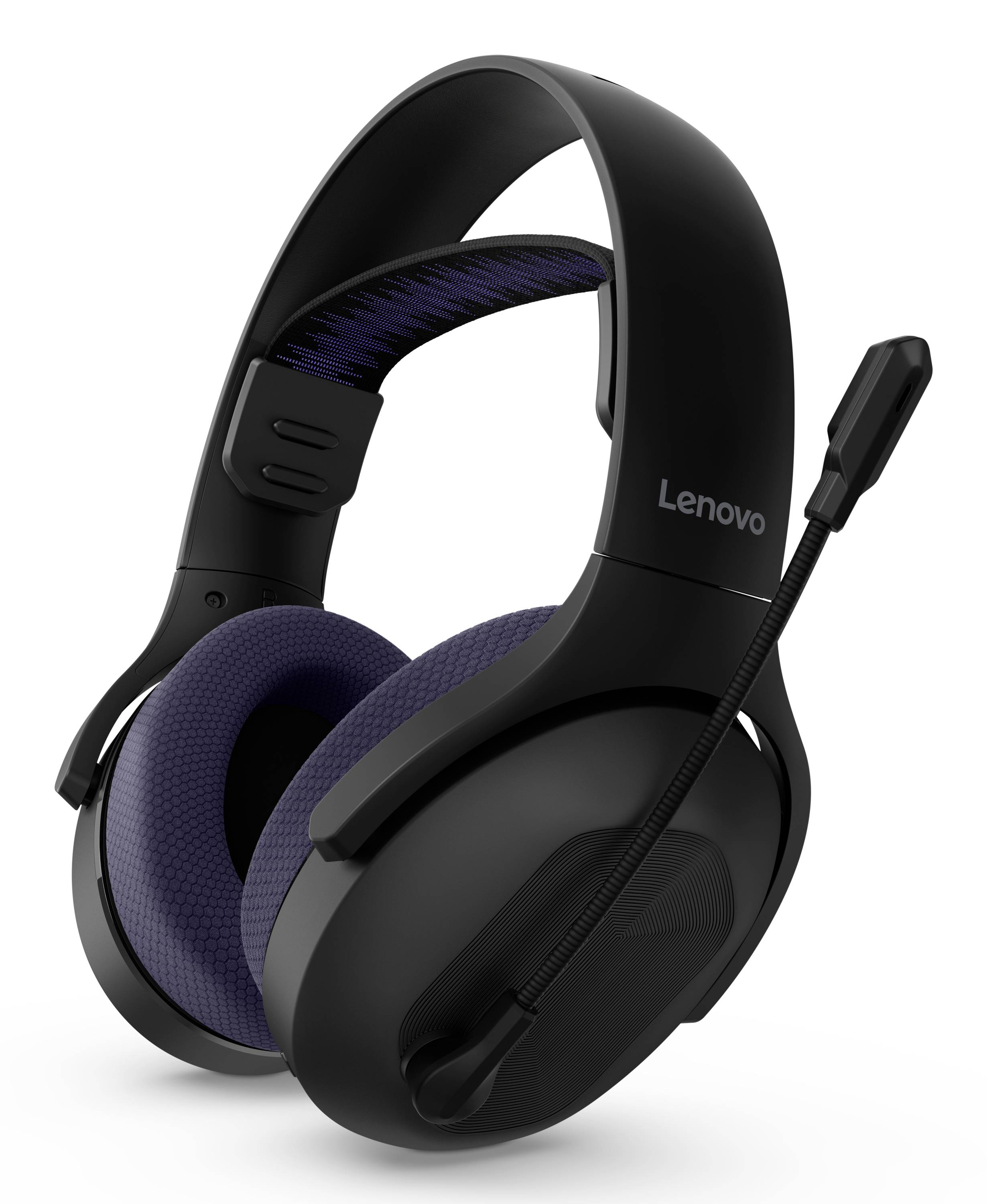 Schwarzes Lenovo Over-Ear Gaming-Headset mit gepolsterten Ohrmuscheln und angebautem Boom-Mikrofon