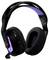 Schwarzes Over-Ear-Gaming-Headset mit LED-Leuchten und gepolsterten Ohrmuscheln, mit Branding auf den Ohrmuscheln und verstellbarem Kopfbügel.