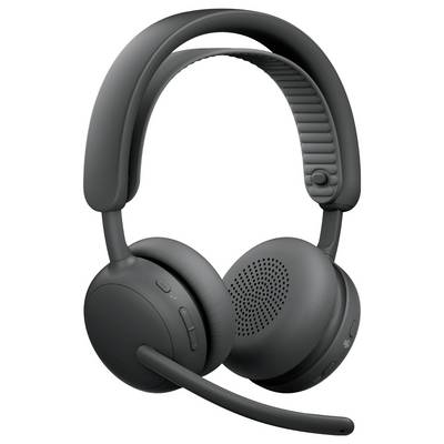 Schwarzes Over-Ear-Wireless-Headset mit Boom-Mikrofon und gepolsterter Kopfbügel, gezeigt auf weißem Hintergrund.