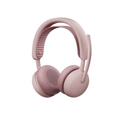 Rosa Over-Ear-Kopfhörer mit Bluetooth auf weißem Hintergrund, Frontansicht.