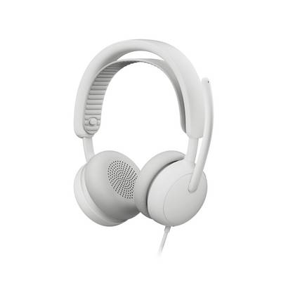 Weiße Over-Ear-Kopfhörer mit gepolstertem Kopfbügel und angebrachtem Kabel, isoliert auf neutralem Hintergrund dargestellt.