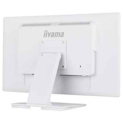 Ein weißer Computerbildschirm von hinten betrachtet, mit dem Markennamen 'iiyama' und einem robusten Standfuß.