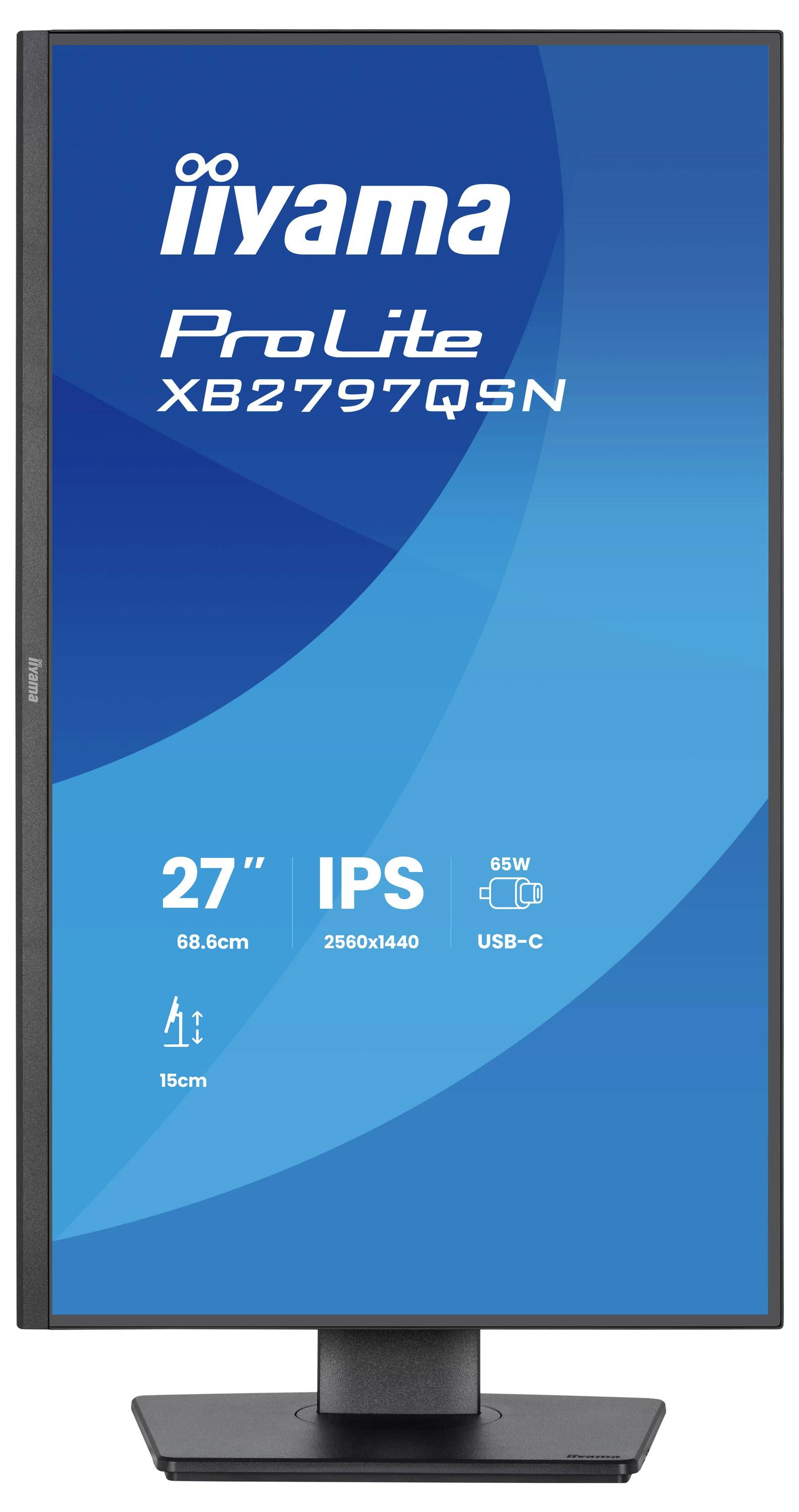 iiyama ProLite XB2797QSN Monitor mit 27" Display, IPS-Technologie, 2560x1440 Auflösung, 65W Stromversorgung und USB-C Konnektivität.