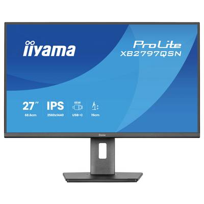 „Iiyama ProLite XB2797QS" Monitor, 27 Zoll, 2560x1440 Auflösung, IPS-Panel, 65W, USB-C, 15cm höhenverstellbarer Ständer.