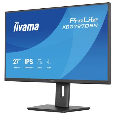 Ein Computermonitor mit den folgenden Spezifikationen: 'iiyama ProLite XB2797QSN', 27-Zoll-Bildschirm, 2560x1440-Auflösung, IPS-Panel, USB-C-Anschluss.