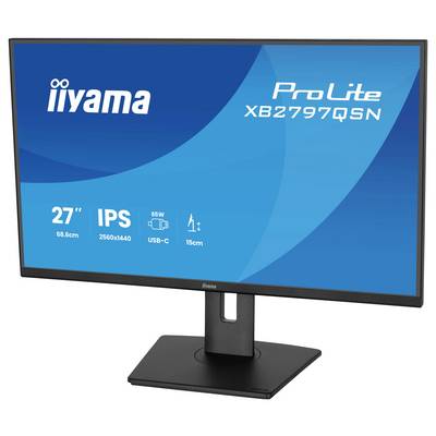 Der iiyama ProLite XB2797QSN Monitor zeigt folgende Spezifikationen: 27" Bildschirm, 2560x1440 Auflösung, IPS-Panel, 65W Stromverbrauch, USB-C.
