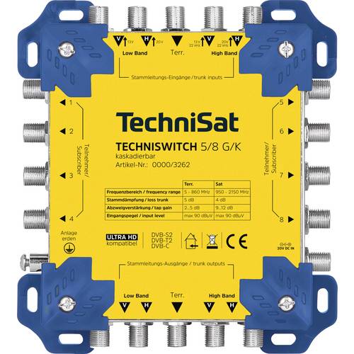 TechniSat TECHNISWITCH 5/8 G/K SAT Multischalter Eingänge (Multischalter): 5 (4 SAT/1 terrestrisch) Teilnehmer-Anzahl: 8