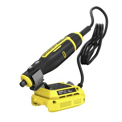 Ein gelbes und schwarzes Elektrowerkzeug mit einer aufgerollten Schnur, die an einem gelben Akku angeschlossen ist, und zeigt ein robustes Design für die Handhabung.