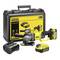 „Stanley Fatmax V20 Lithium-Ionen 18V Winkelschleifer" mit Akku, Ladegerät und Tragekoffer dargestellt.