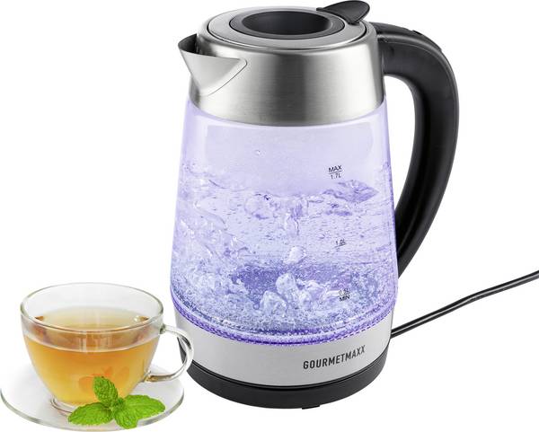 GourmetMaxx Wasserkocher Überhitzungsschutz, Sichtfenster, mit Deckel, Kontrollleuchte Schwarz Fassungsvermögen: 1.7 l