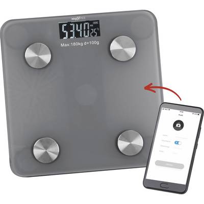 Eine digitale Waage, die ein Gewicht von 53,40 kg anzeigt, ist mit einem Smartphone gekoppelt, das eine App-Oberfläche anzeigt, was auf Bluetooth-Konnektivität hindeutet.