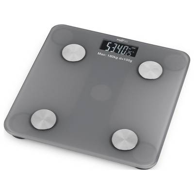 Eine digitale Badezimmerwaage zeigt ein Gewicht von 5,34 kg an. Die maximale Kapazität beträgt 180 kg, mit Messungen in 100-g-Schritten.