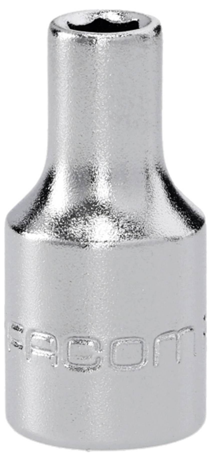 Eine silberne Innensechskant-Steckdose mit eingraviertem Text, entworfen zum Anziehen oder Lockern von Muttern und Bolzen.