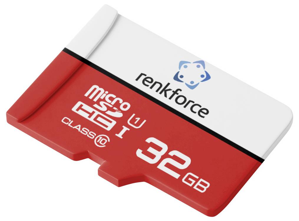 Rot-weiße 32-GB-microSD-Speicherkarte mit der Marke „renkforce".