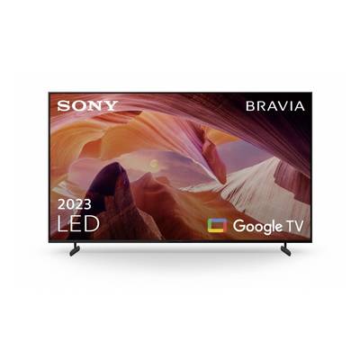 Sony Bravia 2023 LED-Fernseher mit Google TV-Branding auf dem Bildschirm, auf einem Ständer vor weißem Hintergrund angezeigt.