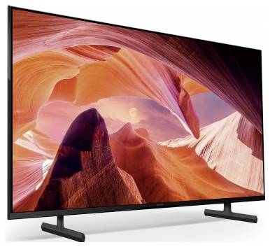 Flachbildfernseher auf Ständern, auf deren Bildschirm eine farbenfrohe Canyonlandschaft angezeigt wird.